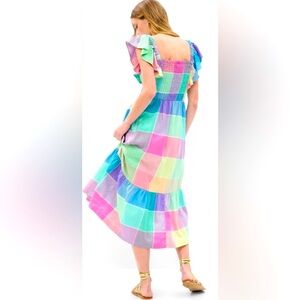 🌈 GAP Linen Blend Smocked Rainbow Dress 🌼 Cottagecore Puff Sleeve